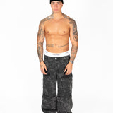 Black Floral Printed Cargos