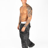 Black Floral Printed Cargos