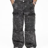 Black Floral Printed Cargos