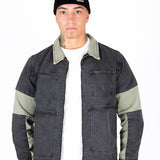 Khaki & Black Biker Panelled Denim Jacket