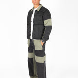 Khaki & Black Biker Panelled Denim Jacket