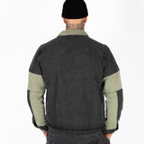 Khaki & Black Biker Panelled Denim Jacket