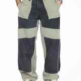 Khaki & Black Biker Panelled Jeans