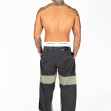 Khaki & Black Biker Panelled Jeans