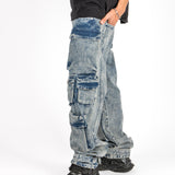 Acid Wash Blue Baggy Cargo