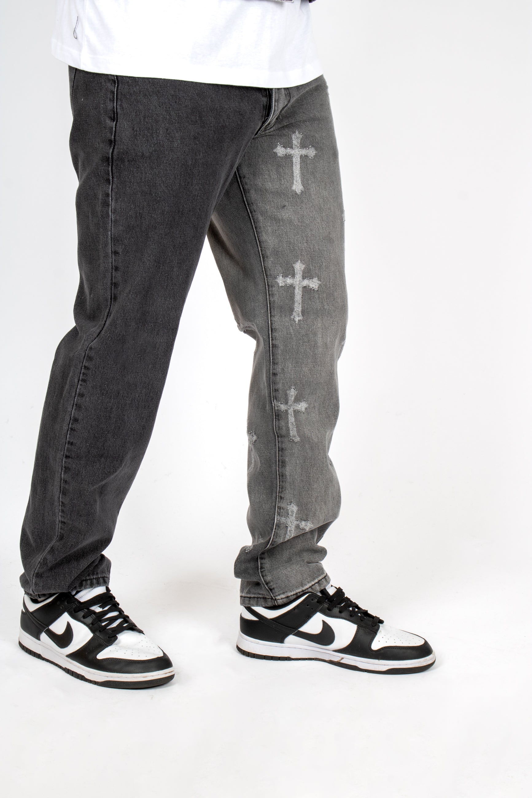 Premium Distressed Cross Washed Two-Tone Denim Jeans