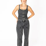 Washed Black Buckle Detail Jean