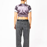 Black Ruched Varsity Cropped Tee