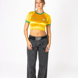 Yellow Ruched Varsity Cropped Tee