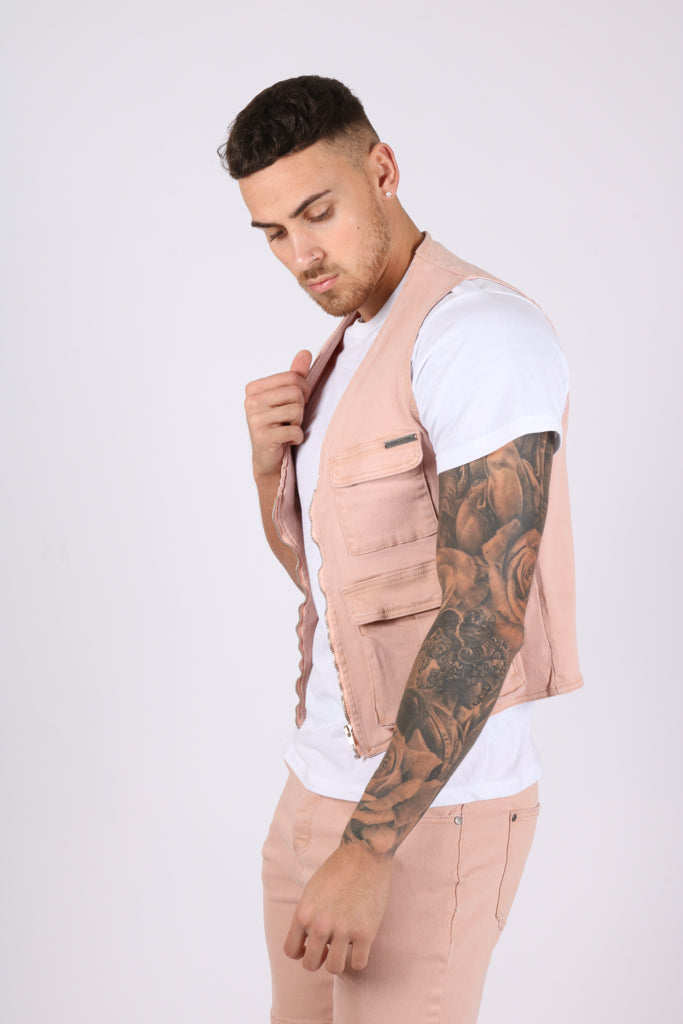 Utility Soft Pink Denim Gilet Vest