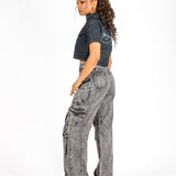 Cropped Denim Relaxed Varsity Shirt