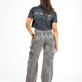 Cropped Denim Relaxed Varsity Shirt