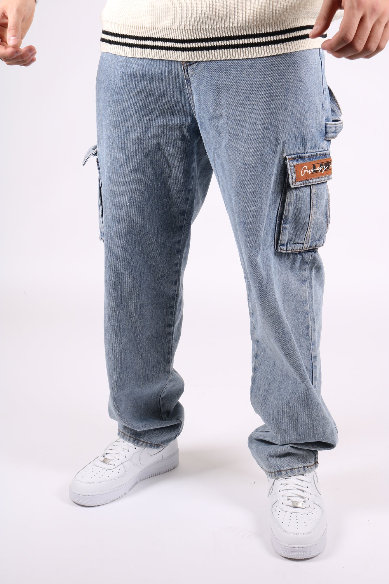 Wide Leg Skater Cargo Jeans With Retro Pocket Tag