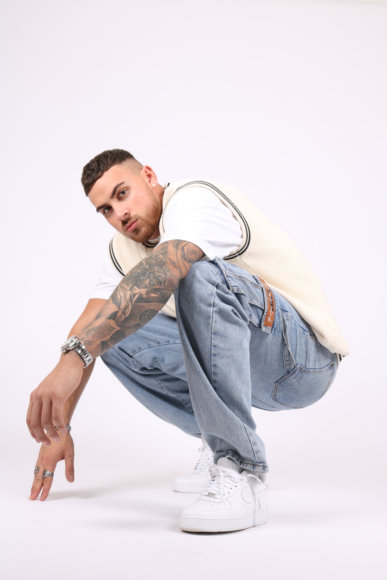 Wide Leg Skater Cargo Jeans With Retro Pocket Tag