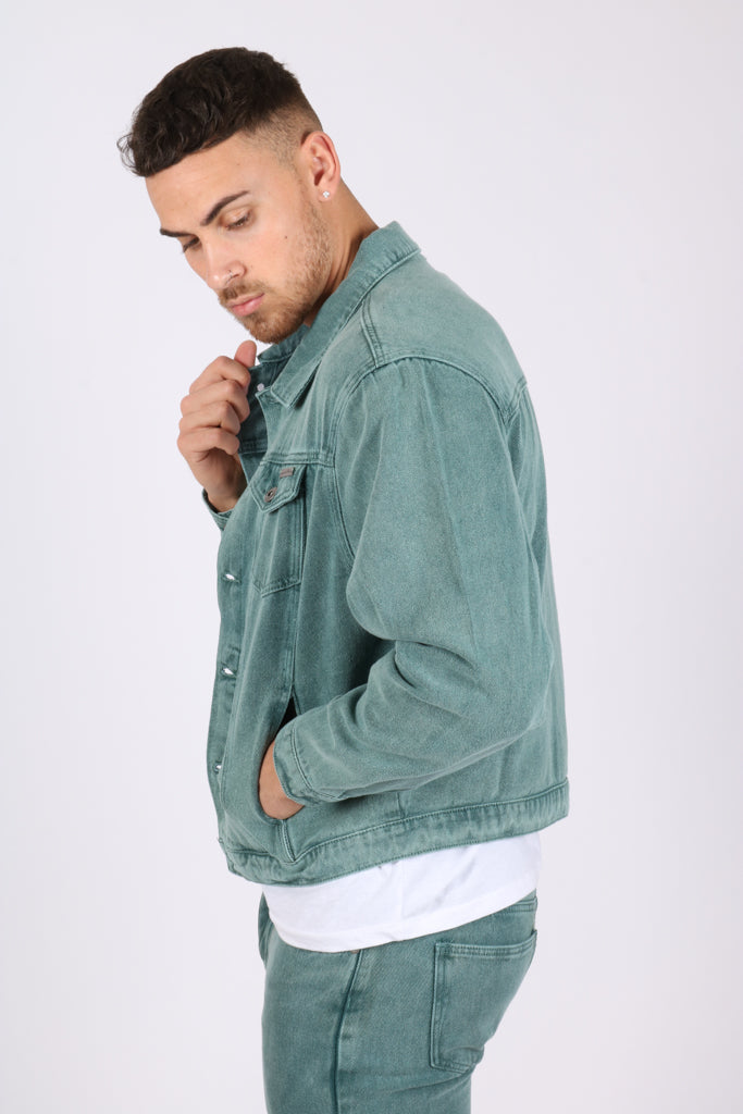 Forest Green Oversized Boxy Denim Jacket