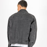 Washed Black Clasp Detail Denim Jacket