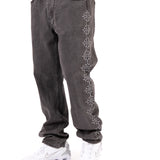 Washed Black Embellished Side Jean Rhinestone Jean