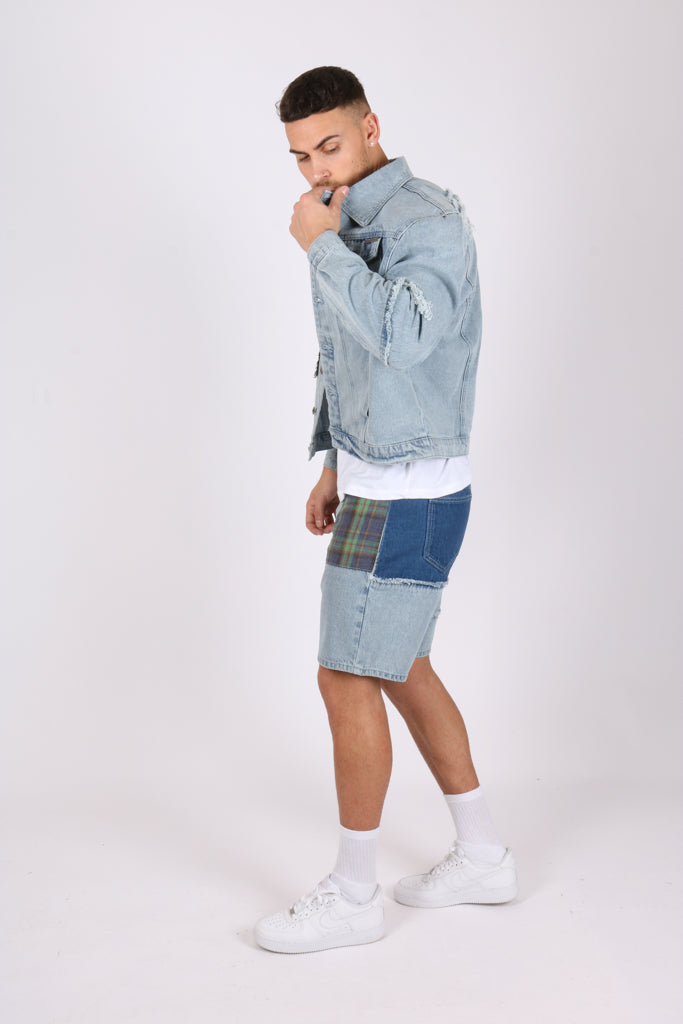 Oversized 90s Patchwork Stonewash Denim Jacket