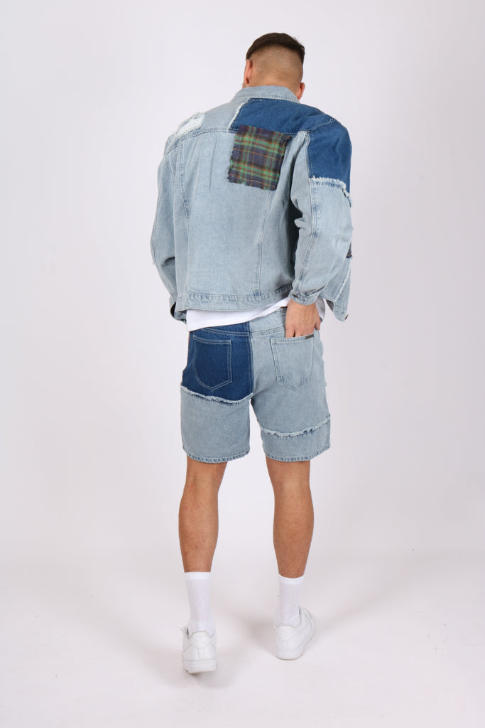 Oversized 90s Patchwork Stonewash Denim Jacket