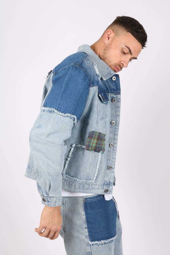 Oversized 90s Patchwork Stonewash Denim Jacket