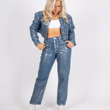 Fae Silver Metallic Straight Leg Jeans