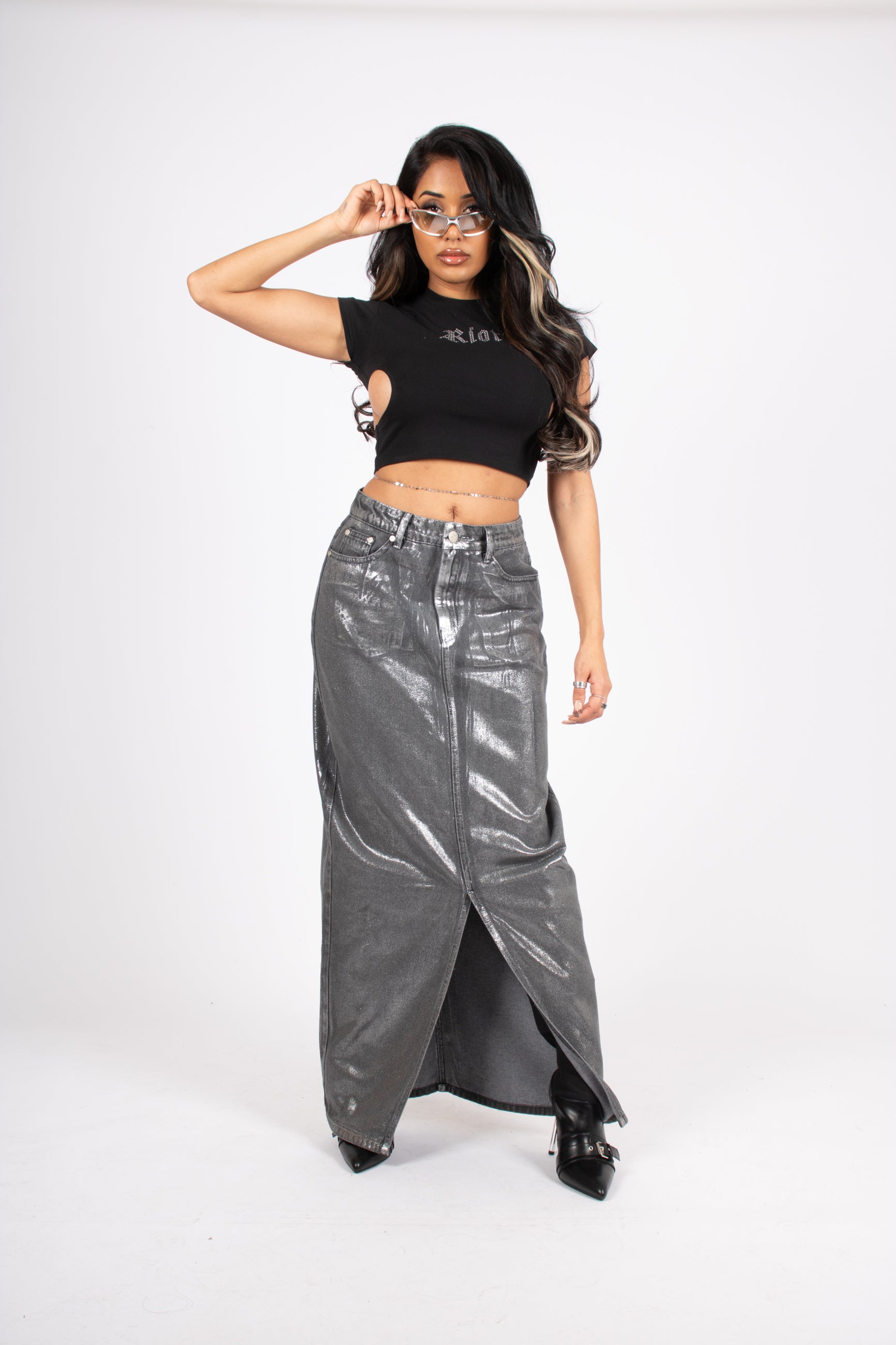 maxi-length-metallic-silver-split-skirt