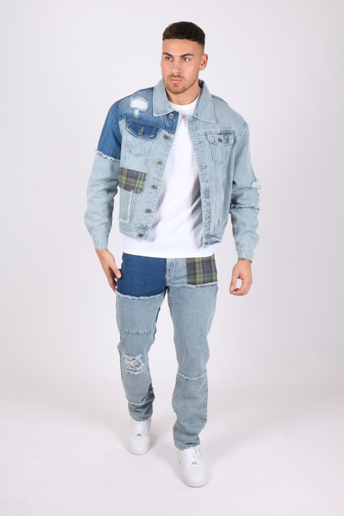 Oversized 90s Patchwork Stonewash Denim Jacket