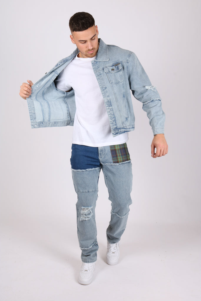 Oversized 90s Patchwork Stonewash Denim Jacket
