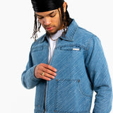 Oversized Pinstripe Jacquard Denim Jacket