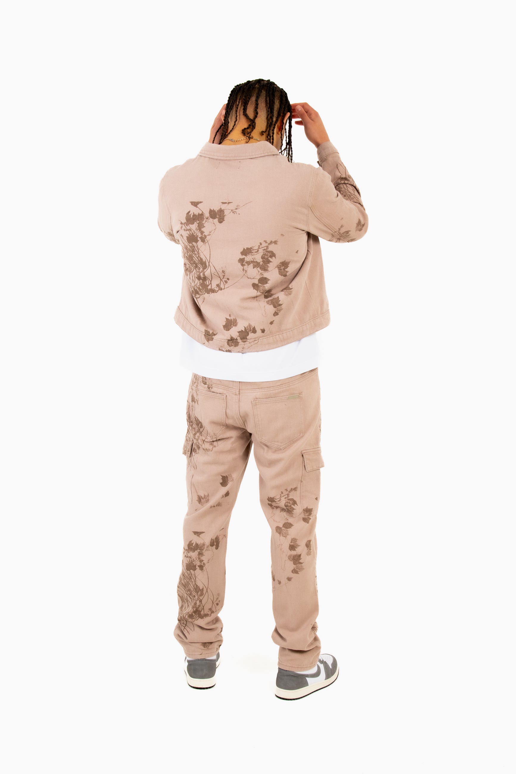 Sand & Brown Floral Twill Relaxed Cargo Jeans