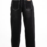 Washed Black Contrast Stitch & Buckle Detail Baggy Jean