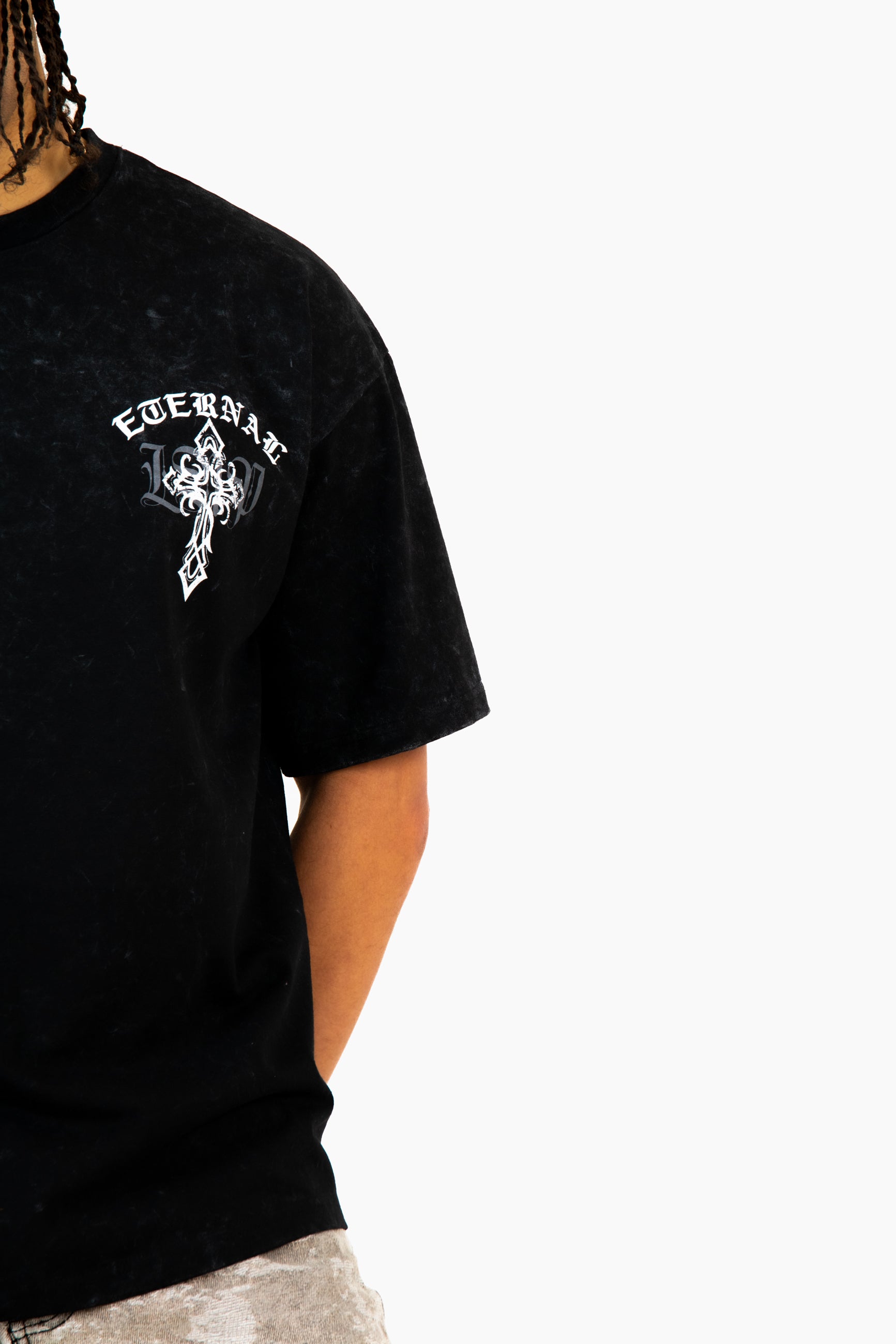 Oversized Premium Black 'Eternal Paradise' Printed T-Shirt