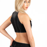 Washed Black Denim Contrast Stitch Top