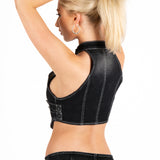 Washed Black Denim Contrast Stitch Top