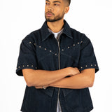 Indigo Denim Shirt With Stud Detail