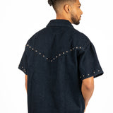 Indigo Denim Shirt With Stud Detail