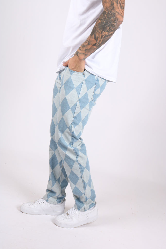 Diamond Printed Straight Leg Stonewash Jean