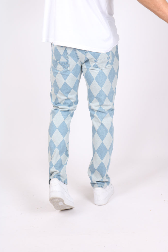 Diamond Printed Straight Leg Stonewash Jean