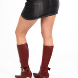 Washed Black Contrast Stitch & Buckle Detail Micro Mini Skirt