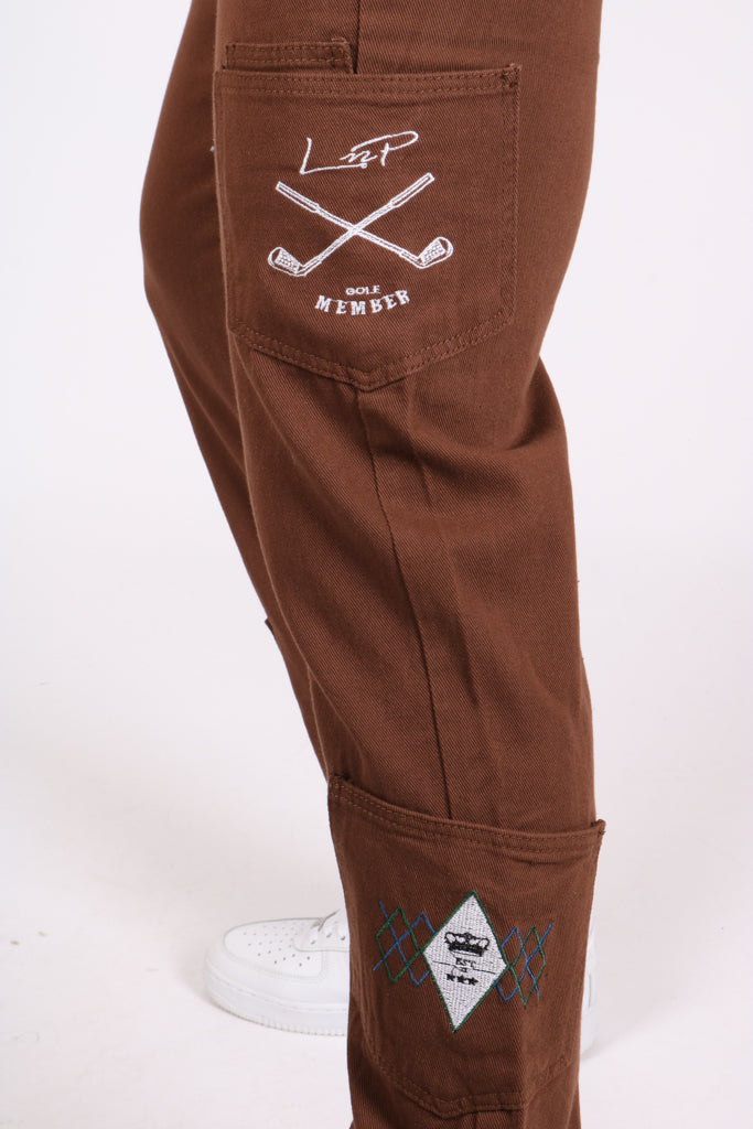Chocolate Brown Straight Leg Golf Embroidered Jeans