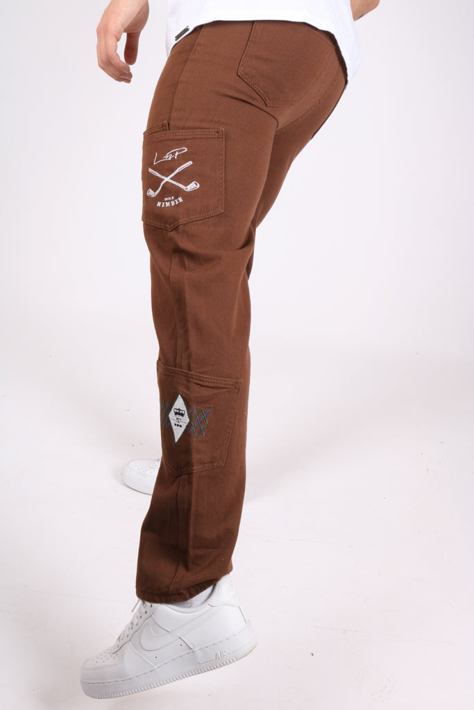 Chocolate Brown Straight Leg Golf Embroidered Jeans