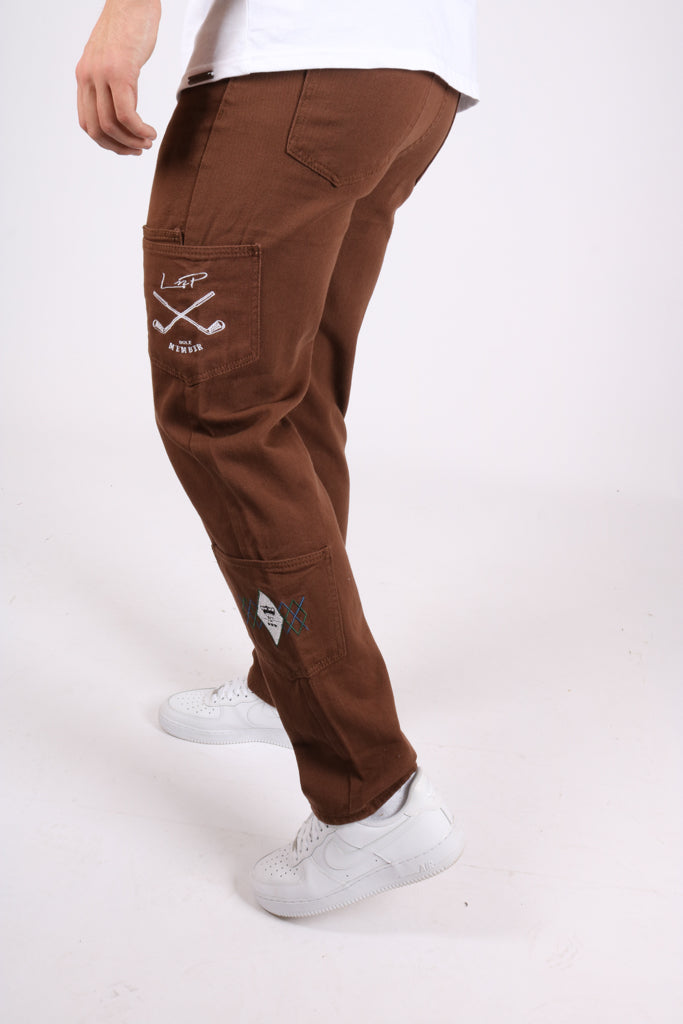 Chocolate Brown Straight Leg Golf Embroidered Jeans