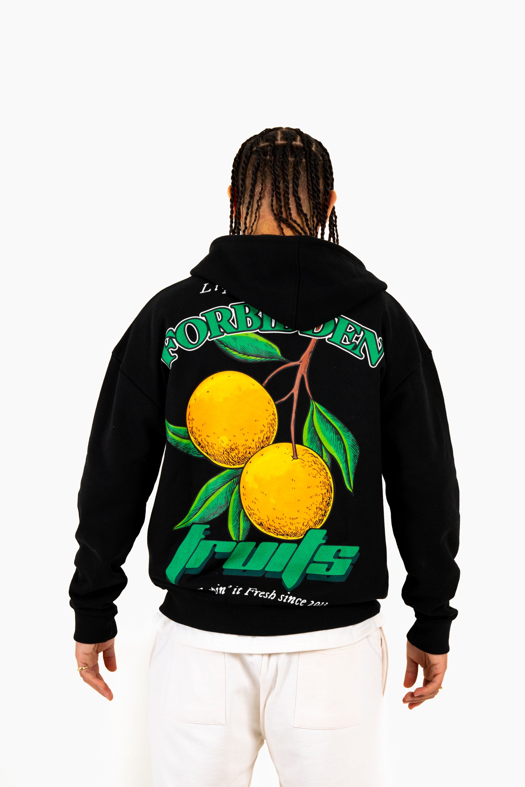 Oversized 'Forbidden Fruits' Back Printed Zip Up Hoodie