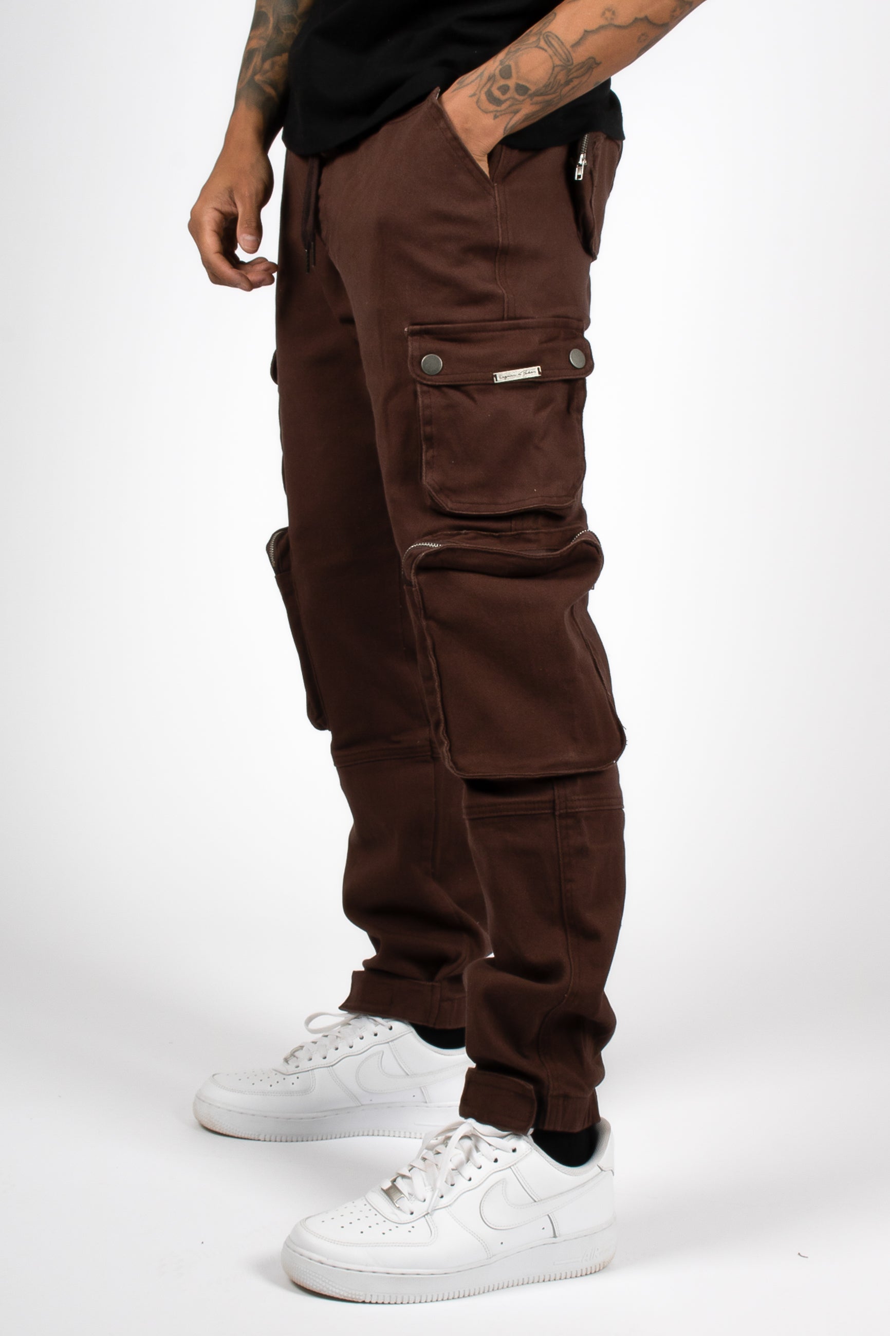 LNP Official  Relaxed Fit Utility Cargo Pants In Chocolate Brown