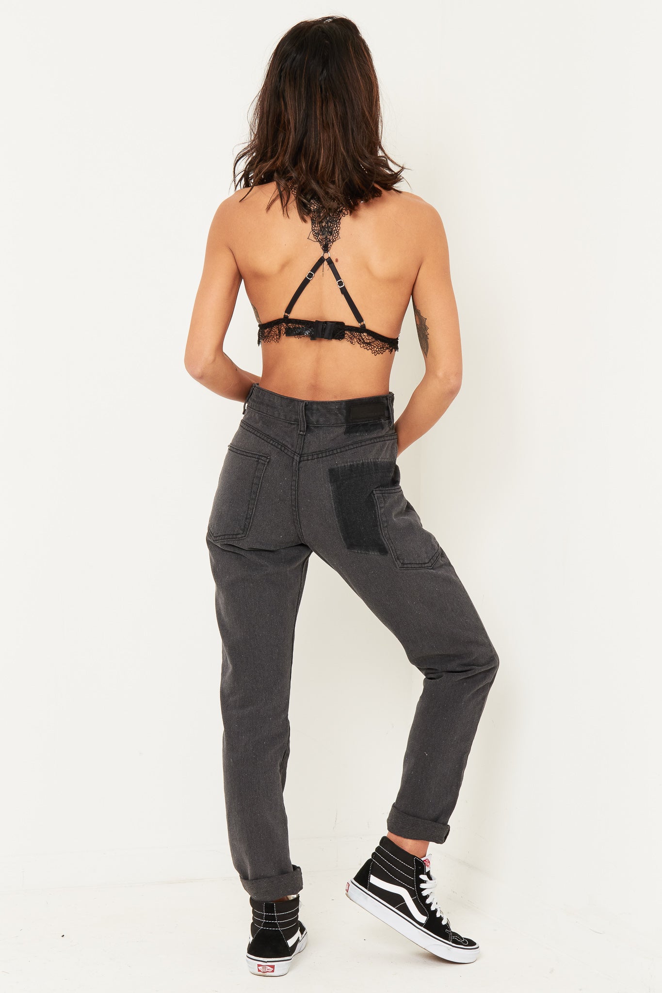 Midori Black Stepped Waist Boyfriend Jeans