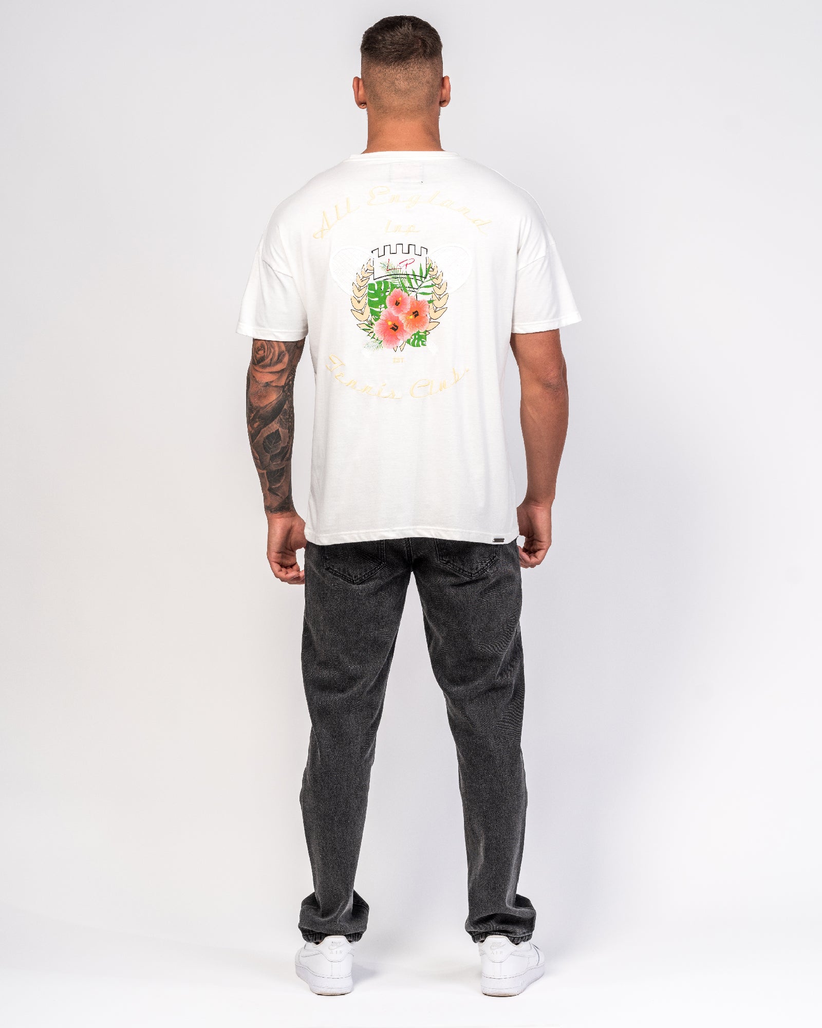 Oversized White Printed 'All England Tennis Club' T-Shirt