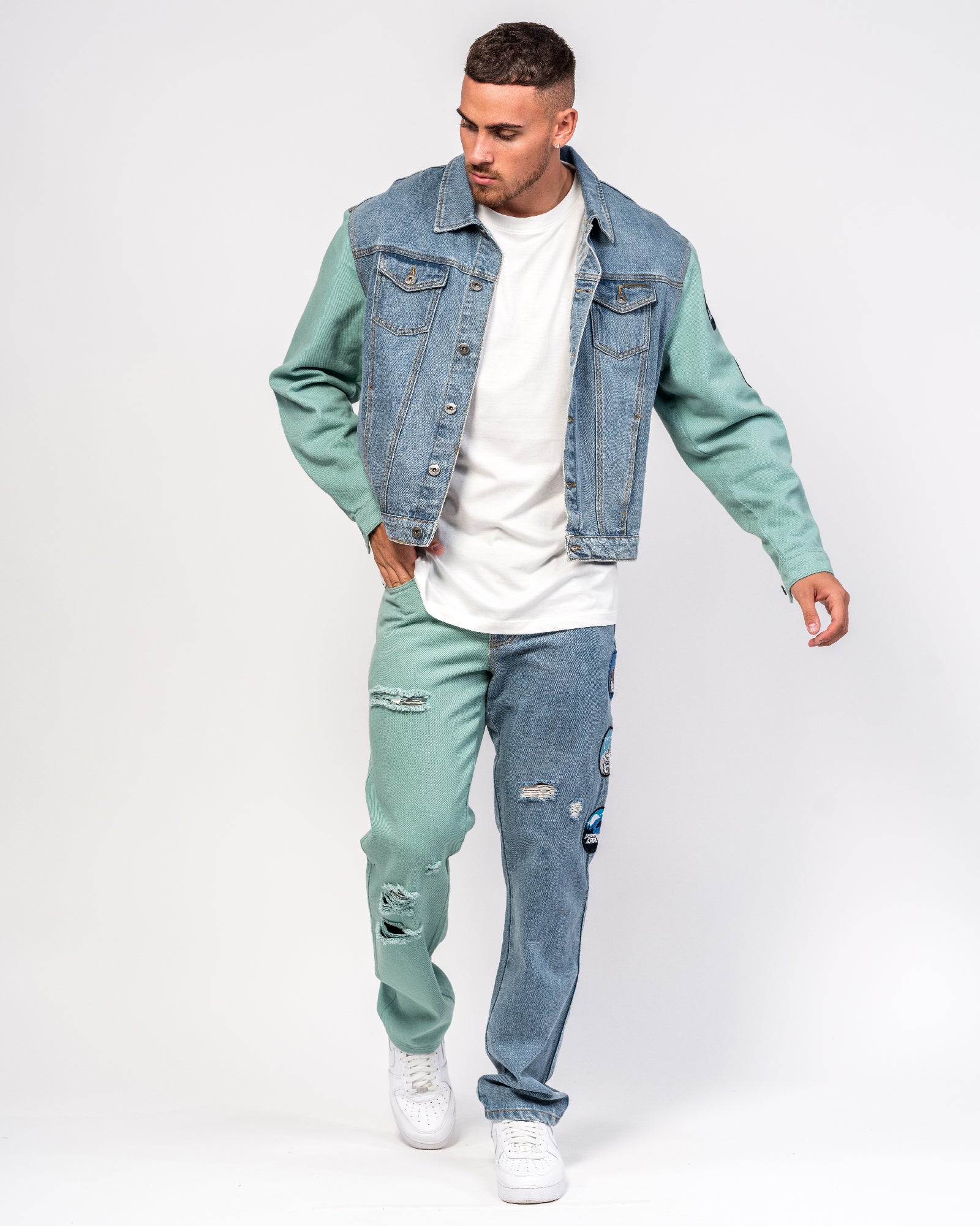 Montana Embroidery Patch Spliced Straight Leg Jean