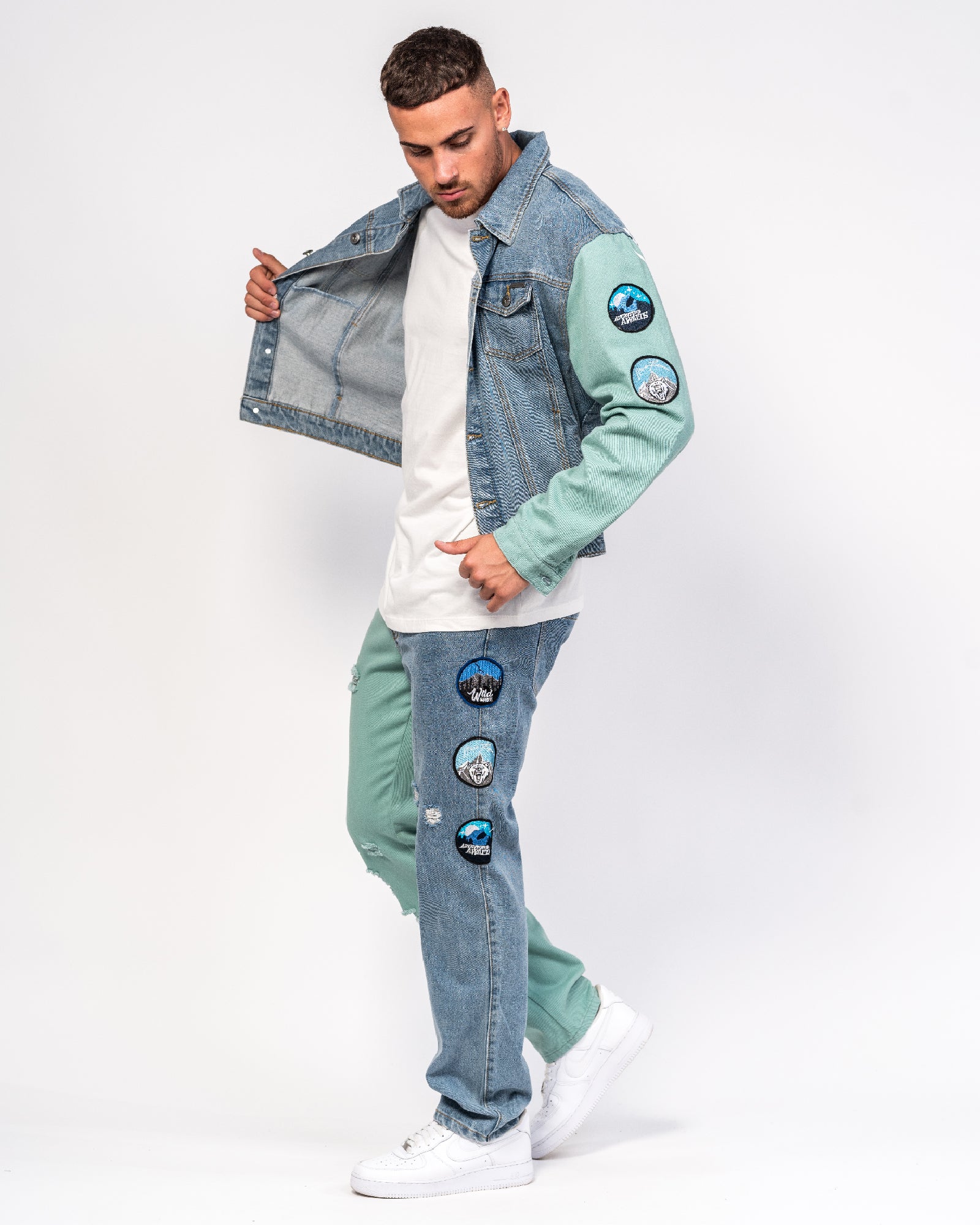 Montana Spliced Denim Jacket with Wilderness Embroidery Patches