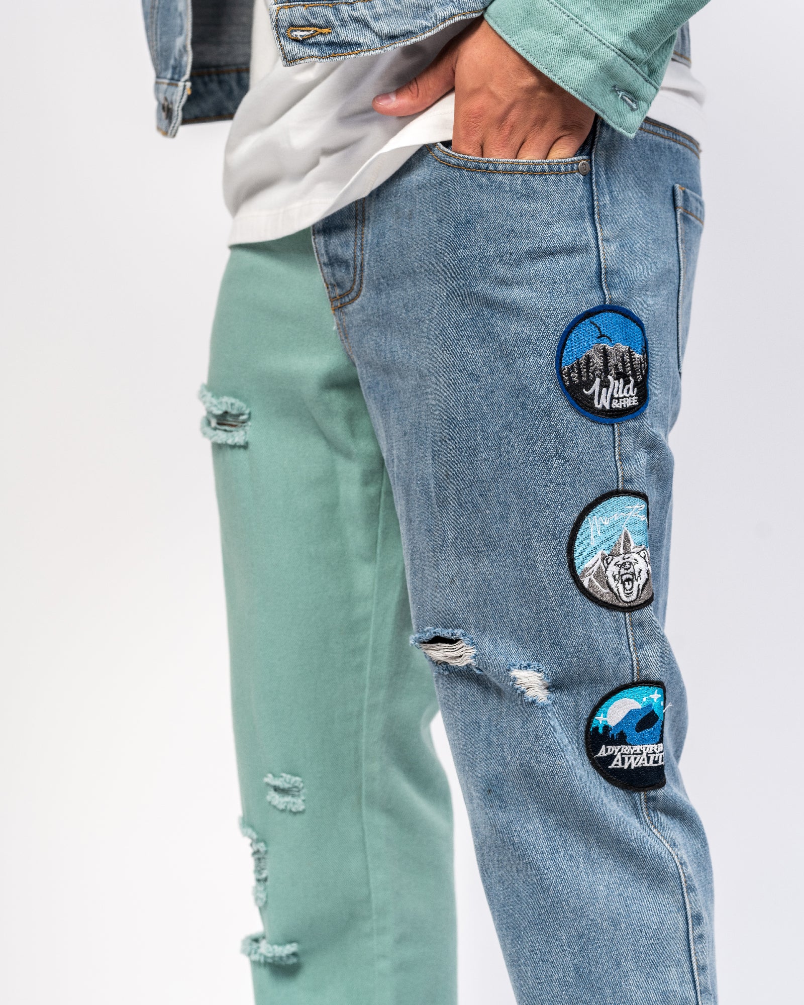 Montana Embroidery Patch Spliced Straight Leg Jean