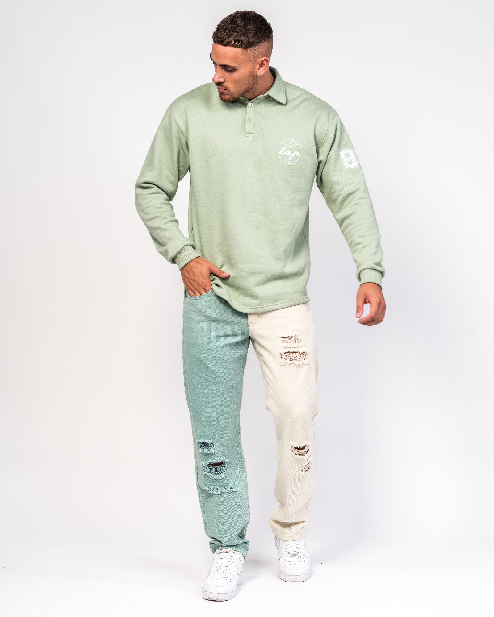 Varsity Rubgy Shirt With Club Embroidery In Sage